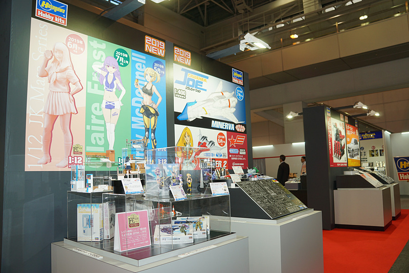 飛行機、船、自動車、フィギュア、AFV（装甲車）、建機・農機、キャラクターといった幅広いジャンルのプラモデル製品を展開するハセガワブース