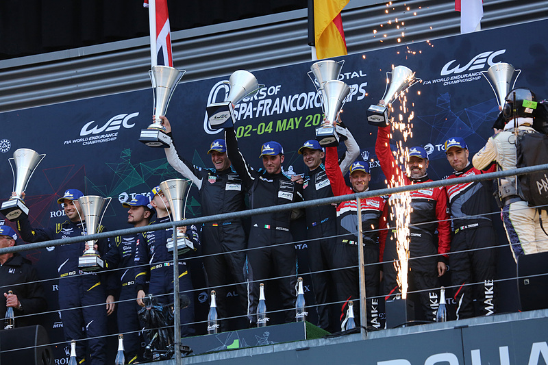 LMGTE-Amクラスでセブリングに続き2連勝したDEMPSEY-PROTON RACING 77号車のクリスチャン・リード選手、リカルド・ペラ選手、マット・キャンベル選手