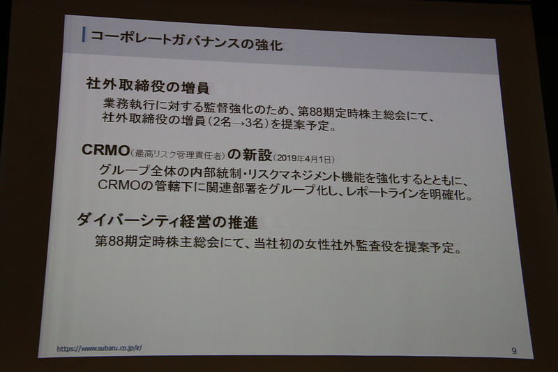 コーポレートガバナンスを強化するため、社外取締役の増員やCRMO（最高リスク管理責任者）の新設などを実施していく