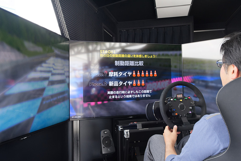 濡れた路面での急制動では、明らかに新品タイヤが短い距離で止まることができる