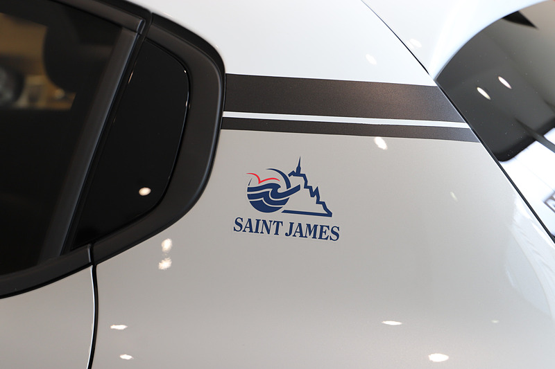 こちらのボディカラーは「サーブル」。ブラン オパールのルーフに組み合わせるのは、ベージュのボーダールーフステッカー