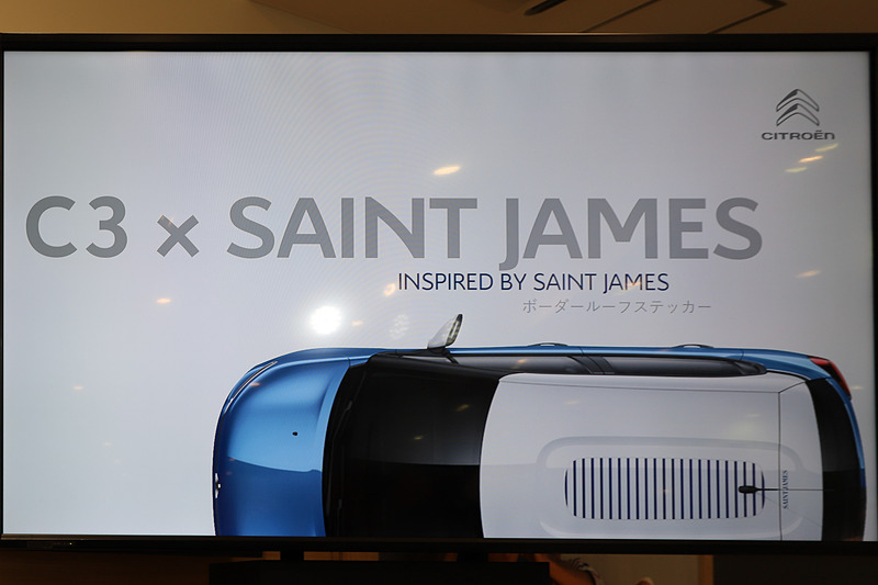 長方形に凹凸を作った特徴的なルーフ形状を活かし、ボーダーのルーフステッカーを装着