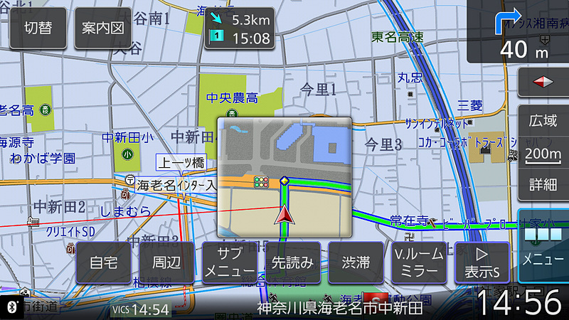 ナビ画面の自車位置をタッチすると自車位置周辺が拡大されるワンタッチルーペも画期的