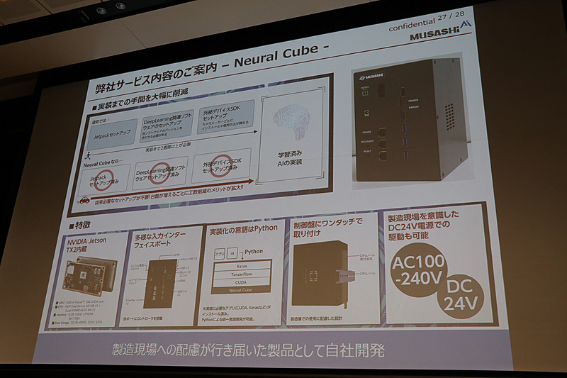 生産現場から生み出されたNeural Cubeは、実際の使い勝手や拡張性などにも細かく配慮。学習済みのAIモデルを実装することですぐに利用できるという