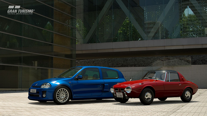 「グランツーリスモSPORT」6月アップデートで「ルノー・スポール クリオ V6 24V '00（N200）」（左）や「トヨタ スポーツ800 '65（N100）」（右）など5モデルを追加