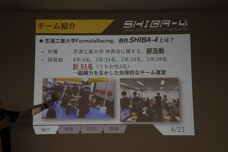芝浦工業大学は部活動として参加。2003年に創立。2018年は総合2位を獲得した強豪チームだが、マシン作りではその時期のトレンドにはのらず、独自のスタイルを貫くマシン作りを行なうという
