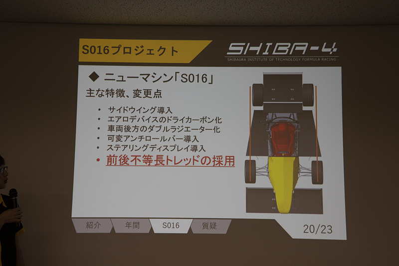 2019年のマシンはエアロデバイスの材質変更、追加などのほかに前後不等長トレッドを採用しているのが特徴