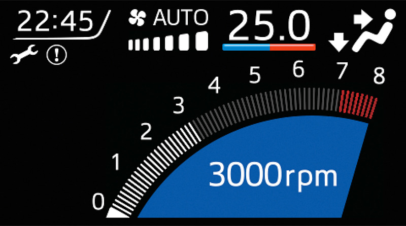 TFTカラーマルチインフォメーションディスプレイではほかにも、エコドライブやタコメーターなどさまざまな情報を表示できる