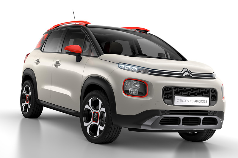 ヘッドライトユニットベゼル/ドアミラー/ルーフレール/リアクオーターパネルステッカーをコーディネートした「C3 AIRCROSS SUV カラーパック」