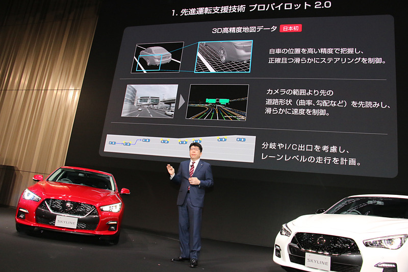 3D高精度地図データを備えることで自車位置を「センチメーター級」の精度で測位し、カメラでは認識できない位置にあるカーブに備えた車速制御やレーンレベルの走行計画を立案できる