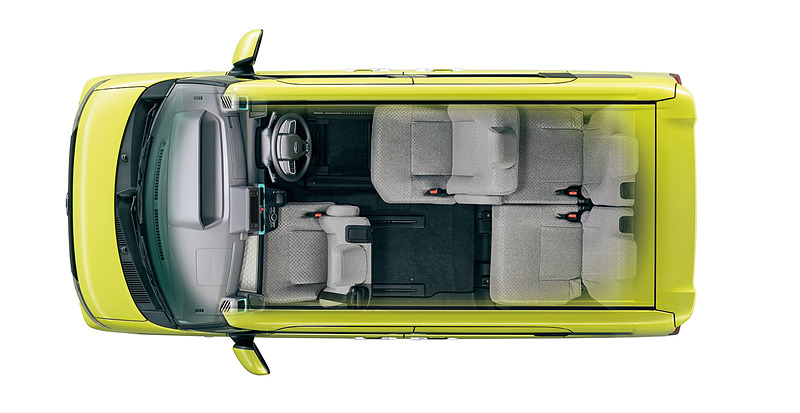 運転席ロングスライドシート（最大540mm）と助手席ロングスライド（最大380mm）の組み合わせにより、前席に座った状態での後席へのアクセスや前後の席をウォークスルーで移動する際の利便性を向上