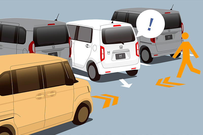 純正装着の「ナビ装着車用スペシャルパッケージ」に「リアカメラ de あんしんプラス（ダブルビュー）」（2万5920円）を追加すると、後退時に移動物を検知して画面表示と警告音で知らせる「後退出庫サポート」などを利用できる