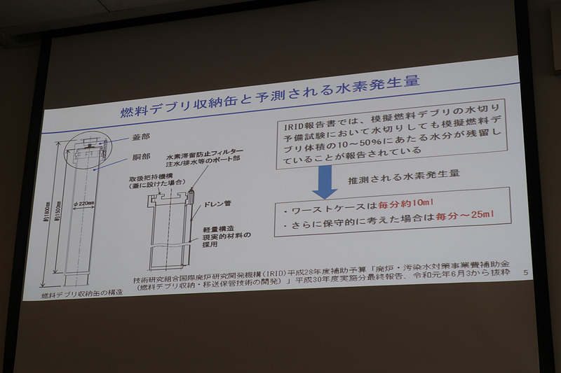 脱水・乾燥を行なっても燃料デブリに水分が残留する