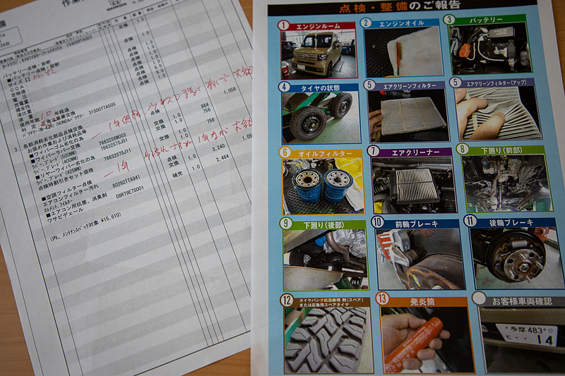 整備内容を書いた紙のほか、このように写真入りの資料を用意してくれる