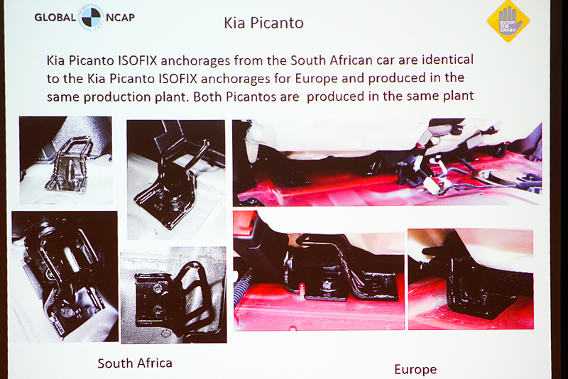 キア ピカントのチャイルドシート接続部を欧州向けと南アフリカ向けで比較