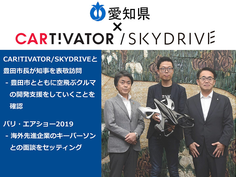 愛知県は空飛ぶクルマの開発・生産拠点を目指すことを示すスライド