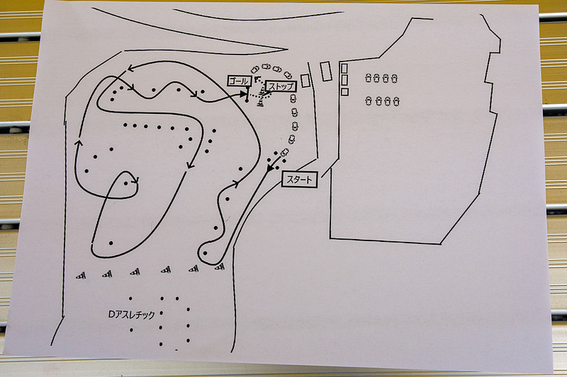 午後のコース図。午前にやったスラロームと中速コーナリングのメニューを合わせたレイアウトになっていた