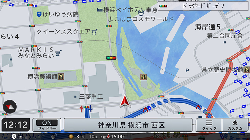 基本となる100mスケール。サイドキーをOFFにした状態だと画面がとても広く感じられる