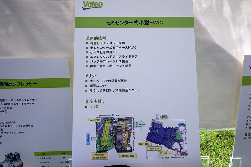 マツダ「ロードスター」に採用されているセミセンター式空調ユニット。省スペースながら効率よく空気を取り込める。また、内部の空気通路は複雑な形状ながら圧力損失が少ないよう設計され、なおかつどの吹き出し口からも均等な量、同じ温度の風を出せるようにしている。空気を流すことについてはボディの空力以上に凝った内容とも言える部位だ