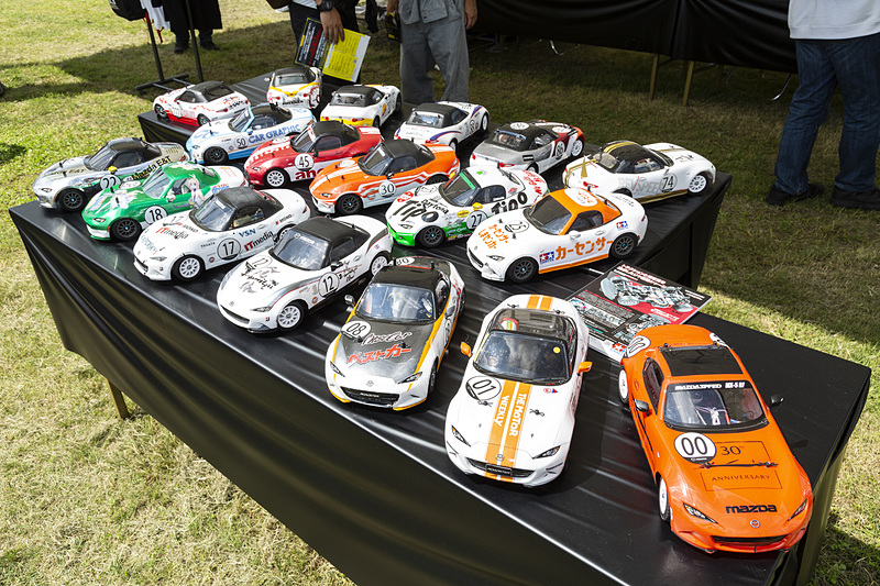タミヤRCカー走行体験では、メディア4耐の参加車両と同じカラーリングのロードスターが並んだ