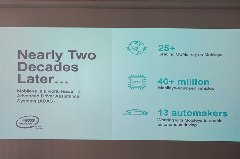 Mobileyeの現状。25以上の自動車メーカーに納品しており、13もの自動車メーカーと自動運転の開発を行なっている