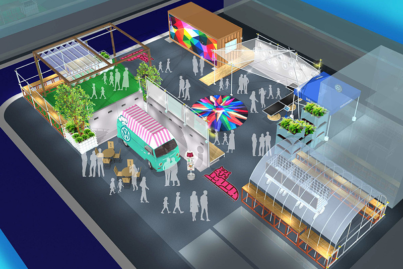 新虎ヴィレッジは講演などを行なう「STAGE AREA」、ピクニック気分を味わえる「EAST AREA」、机と椅子が常設されてワークショップなどが行なえる「WEST AREA」「SOUTH AREA」の4エリアで構成