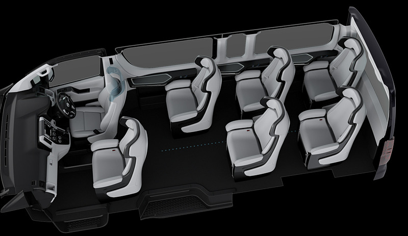 ビジネスライナー コンセプトのボディサイズは5915×1950×2280mm（全長×全幅×全高）。室内空間は3765×1735×1545mm（室内長×室内幅×室内高）、乗車定員は7人