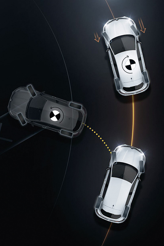 コーナーでのアクセルON時（中央）には差動制御を高め、アクセルOFF時（右）には差動制御を抑制する「トルセンLSD」を搭載