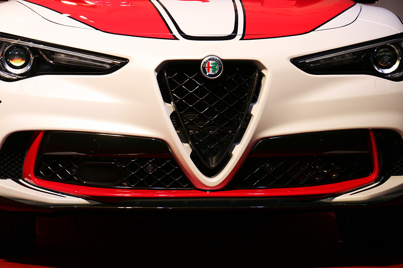 「カーボンV字型グリル」「グロスブラックフロントグリル」「カーボンエクステリアミラーハウジング」などの専用アイテムを装着。ルーフはピアノブラック塗装となる