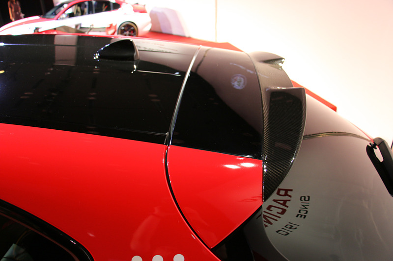 カーボン製のルーフエンドスポイラーを装備