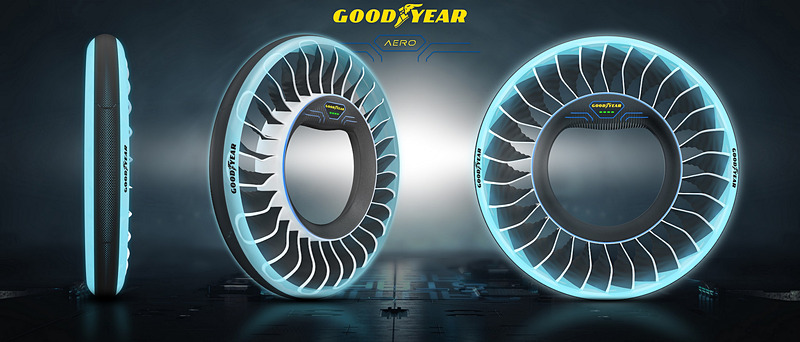 未来を想像した空飛ぶ自動車用に設計されたコンセプトタイヤ「Goodyear Aero」