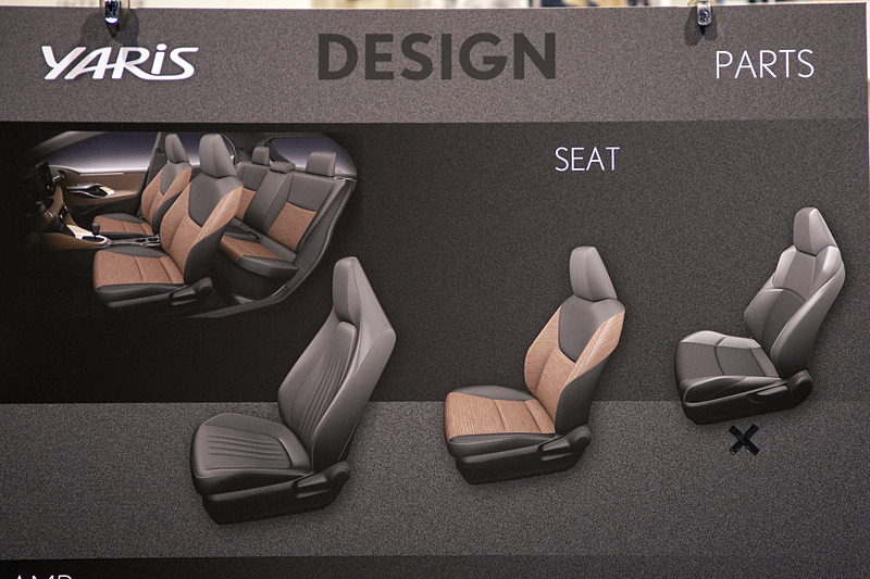シートは3タイプのイメージがあったが、一番スポーティに見える右のシートは現時点では採用されないとのこと