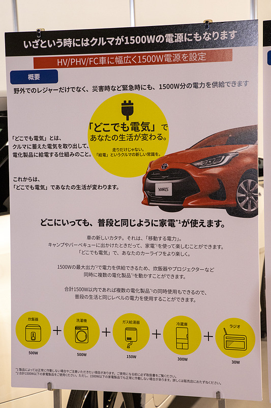 新型「ヤリス」は新たに最大1500WのAC100V アクセサリーコンセントをオプション設定