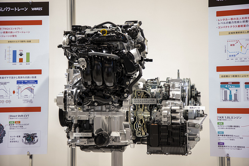 ガソリン車用1.5リッターのM15A型エンジン。ハイブリッド用エンジンもM15Aで基本的な部分は同じだが、それぞれに必要とされる機構が異なるのでそこは作り分けしている。ただ、作りが凝っているのはガソリン車専用のM15Aの方だ