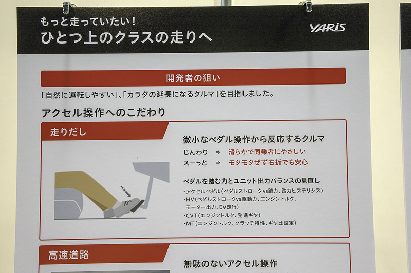 新型ヤリスではハイブリッドシステムのアクセルフィーリングを見直すなど、非常に細かい部分まで改良を実施。細部までしっかりと目をくばり、徹底的に煮詰められていると感じる