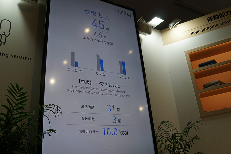 ICTを活用したスポーツ体験（富士通）。なわとびによる運動能力診断を体験できる