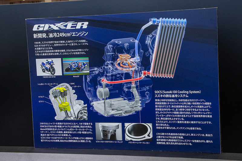 ジクサー250の油冷エンジン展示