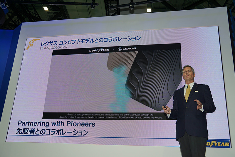 トレッドの形状によってLF-30 Electrifiedに装着されたインホイールモーターの冷却性能を向上を目指した、グッドイヤーコンセプトタイヤ