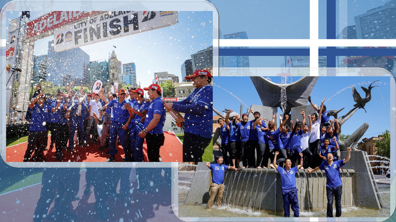 2位でゴール。シャンパンファイトはスポンサーの人気酒造のスパークリング日本酒