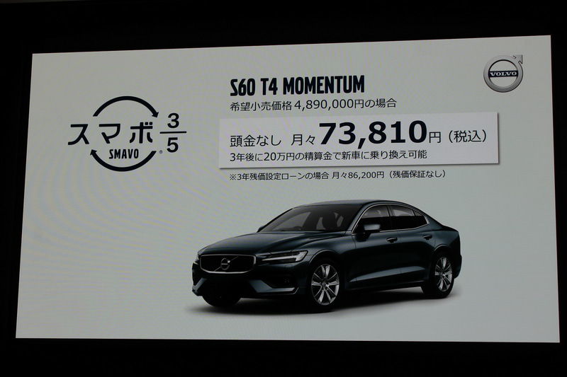 スマボ3/5ではS60 T4 モメンタムの場合、頭金なしで月々7万3810円