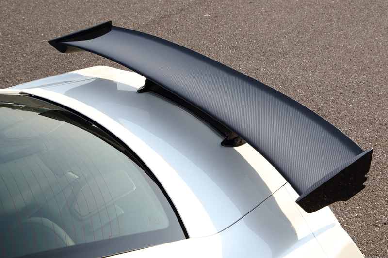 ルーフ、エンジンフード、フロントフェンダー、バンパー、トランクリッドにカーボン素材を採用。ルーフにはカーボン素材の間により低比重の材質をはさみ込むことでさらなる軽量化を図った。これら外装部品により、従来から約10.5kgの軽量化に成功した。なお、フロントフェンダーにはエアダクトが設けられ、エンジンルームからの熱を逃がすだけでなくエンジンルーム内の内圧を下げる役割を持つ。さらにエアダクトの排出風によってフェンダー外表面の流速を下げることで表面リフトを減少させ、フロントタイヤのダウンフォースを増やす効果もあるという