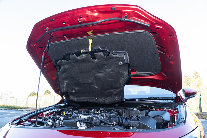 カバーは奥がヒンジになっていてボンネットフードのように開けることができる