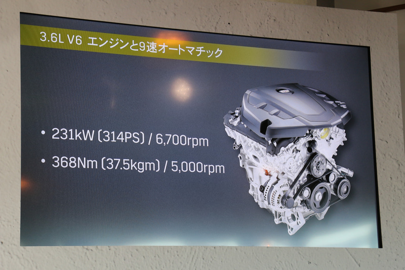 V型6気筒DOHC 3.6リッターエンジンは314PS/368Nmを発生