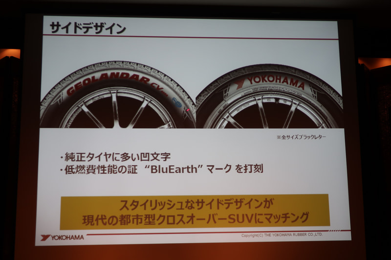 ショルダーのロゴマークは純正タイヤで採用の多い凹文字とした