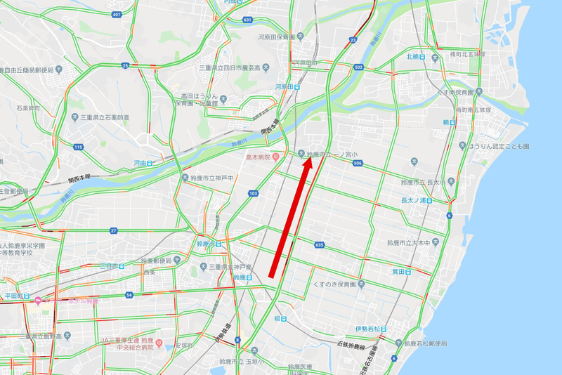 国道23号は鈴鹿の市街地を抜けると2.4kmほど渋滞