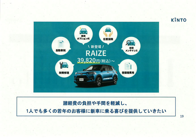 新車も好調だが、KINTOも好調なライズ