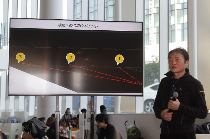 高速道路で本線に合流する場合の基本的な考え方のレクチャー。クイズ形式で進められた