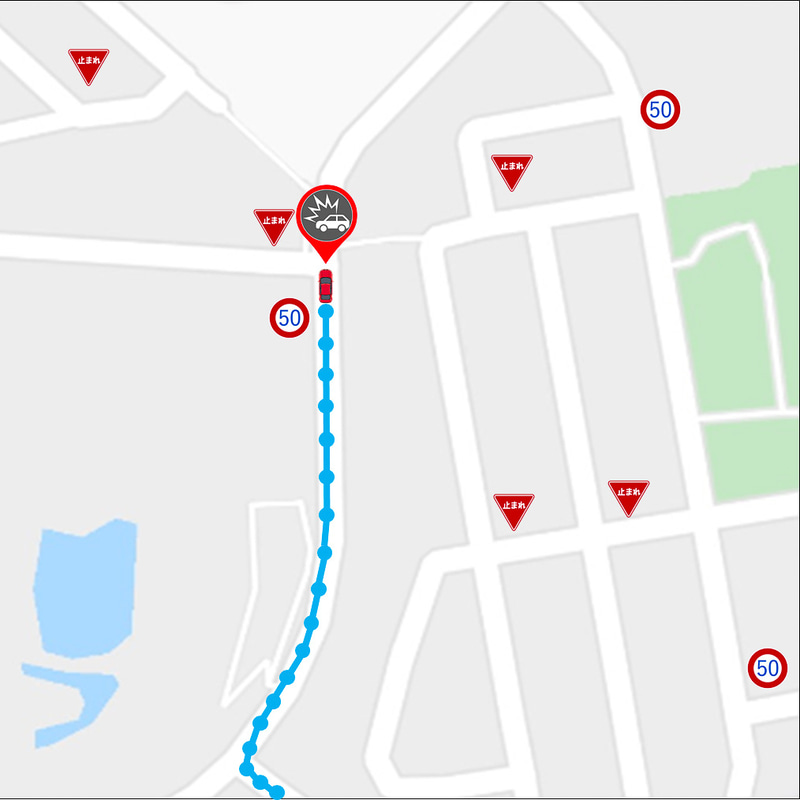 コネクティッドカーから取得する情報をもとに、事故に至るまでの走行軌跡、アクセル・ブレーキ、シフトポジション、ステアリングの操作状況、指示器、安全装置といった各種装備の作動状況に関する車両データを可視化