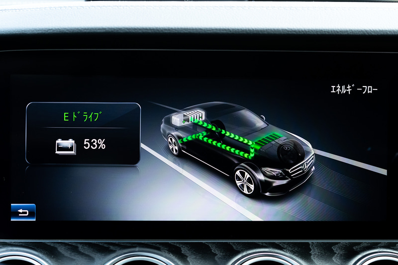 横に2つ並ぶ12.3インチのTFT液晶画面では、走行モードをはじめモーター稼働状態や最大充電電流の選択画面（最大/8A/6A）といった専用表示が行なえる
