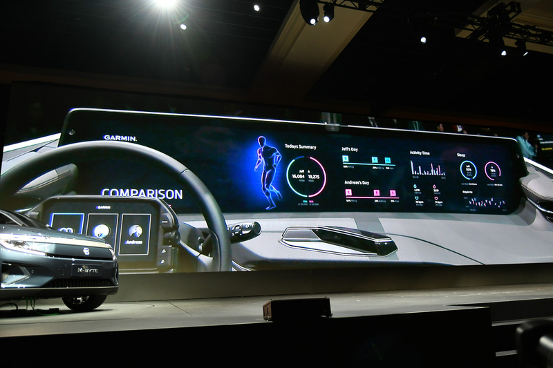 ダッシュボードにはメーターパネルを兼用したBYTON Stageと呼ばれる48インチの4K再生可能な湾曲ディスプレイ